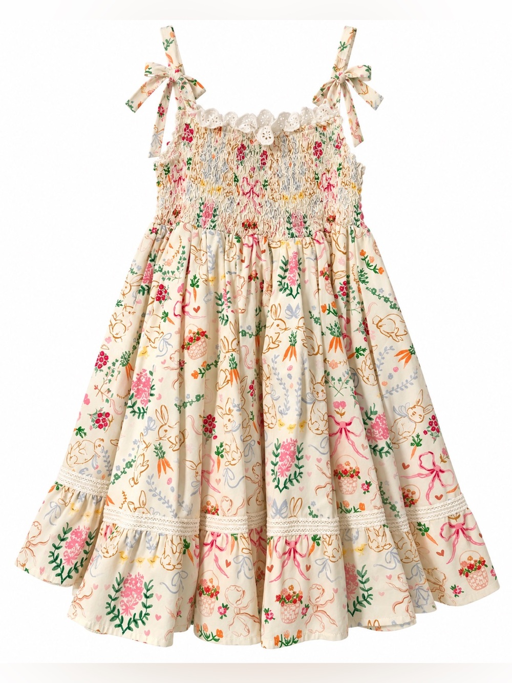 Sweet Honey Girls Floral Bunny Print Smocked Dress Size 10Y Cottagecore Easter